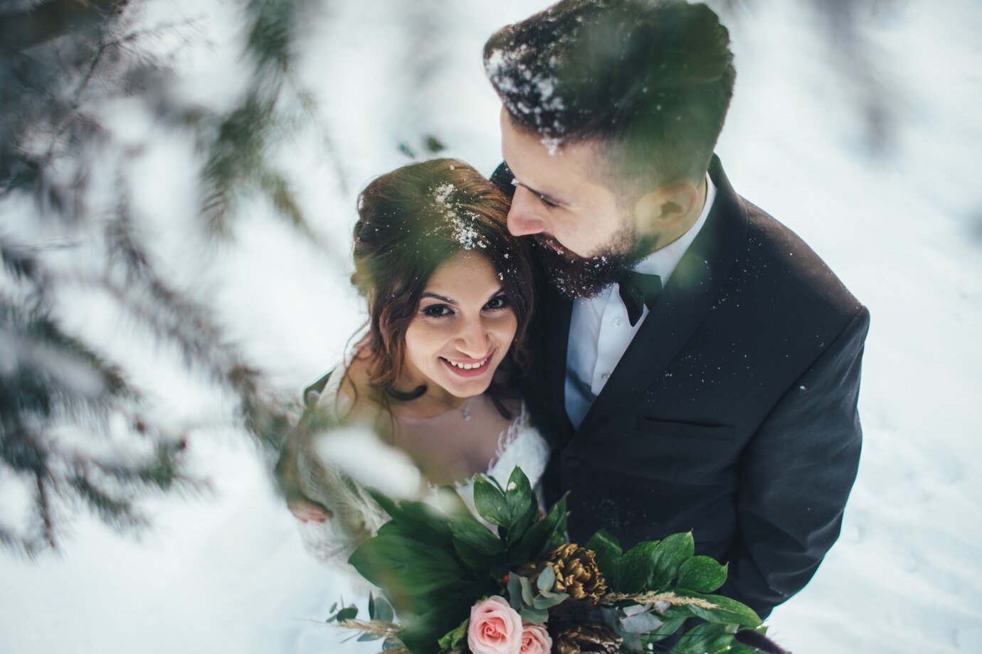 bearded-man-his-lovely-bride-pose-snow-magic-winter-forest_8353-5037